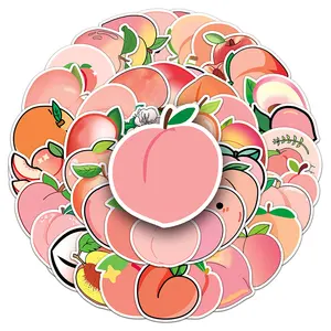 50支高品质美味水果桃子贴纸模切印刷乙烯基卡通贴纸