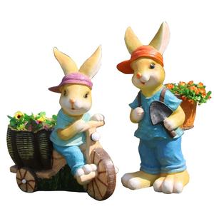 Pots de fleurs en résine pour animaux du jour de Pâques fabriqués à la main Statues de lapin personnalisées pour la décoration de jardin Artisanat en résine unique - Product Image 1