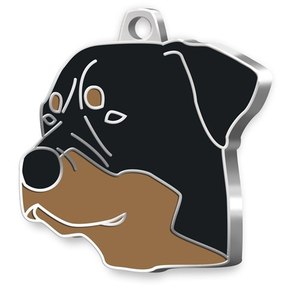 Medaglietta identificativa smaltata per cani Rottweiler con bordo argentato e design nero-marrone - Product Image 1