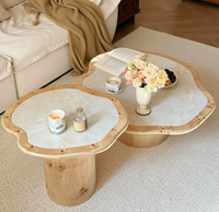 Table basse en bois de palissandre et marbre naturel, design rustique en bois massif, petite table de forme irrégulière, entièrement assemblée, luxe léger