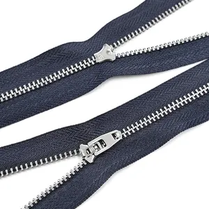 Zipper Manufacturer Direct Sale 3# 4# 5# Stainless Steel Metal Zipper For Denim Jeans Non Magnetic Custom SS Jeans Metal Zipper