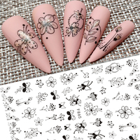 Autocollant pour ongles, fleur, feuilles, été, décoration 3D, accessoires de manucure, papillon, autocollants décoratifs, vente en gros