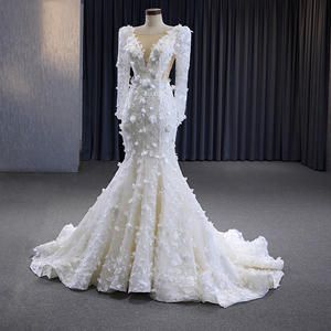 Jancember 231085 elegante cuello en V apliques flor sirena vestidos largos de boda - Product Image 3