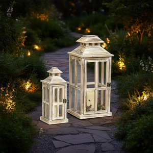 <b>Wooden</b> <b>Lanterns</b> 28 In And 20 In Decorated With Led Light For Garden Use - Product Image 2