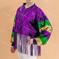 NOUVEAU design Tenues de Mardi Gras Veste à paillettes violet vert or Vêtements de carnaval Blousons bombardiers à paillettes pour femme