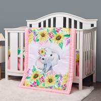 Ensemble de literie pour lit de bébé éléphant, comprend une jupe de lit rose, une couette de lit de bébé, un drap-housse, un couvre-lit doux en tournesol pour la crèche