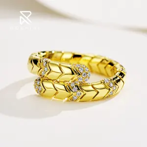 Rochime vintage spring snake ring 18k gold plated diamond band ring luxury jewelry for women