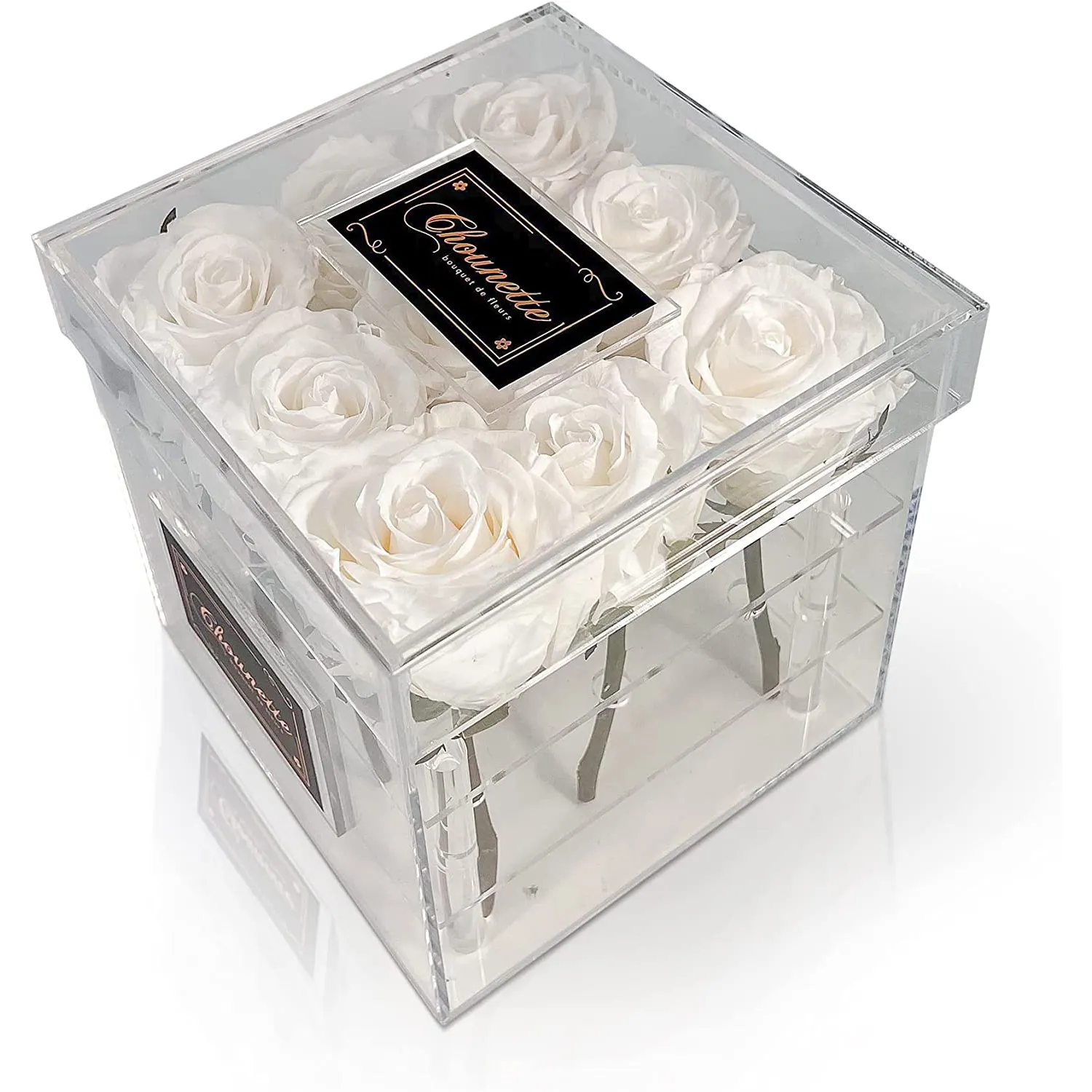 Caja de acrílico transparente personalizada, soporte de cristal para flores, decoración de boda, caja de exhibición de flores de lujo