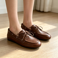 Chaussures bateau tendance rétro en cuir de vachette marron, bout rond, à lacets, souples, polyvalentes, pour le quotidien, Holy Steps, chaussures plates de printemps