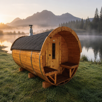 Ruang Sauna Kayu Solid Outdoor, Kayu Cedar Merah Hemlock, Kabin Bulat, Pemanas Tungku Sauna, Untuk Penggunaan Villa