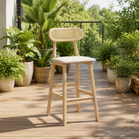 Tabouret de bar minimaliste moderne, chaise de comptoir avec cadre en bois massif et coussin rembourré pour la maison, le restaurant, le café
