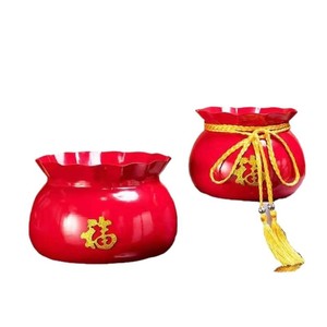 Seau à fleurs en fer forgé rouge et or, fleurs séchées, décoration de la maison pour le Nouvel An chinois, style sac porte-bonheur - Product Image 5