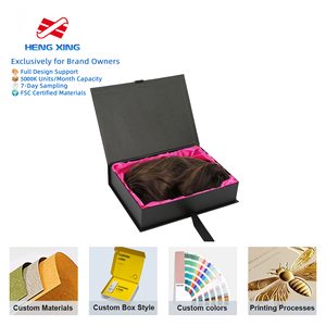 Caja de Peluca Negra de Lujo HENGXING con Forro de Satén, Logotipo Personalizado en Relieve, Impresión Magnética, Empaque para Extensiones de Cabello - Product Image 1