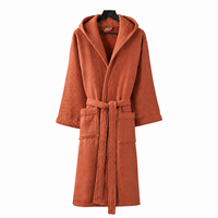 Peignoir unisexe avec poches, en tissu gaufré, couleur orange, chaud, pour la maison et les vacances, peignoir ceinturé pour femmes, pour toutes les saisons