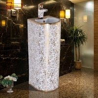 Lavabo sur pied en céramique rouge de luxe pour salle de bain