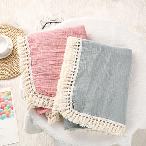 Nouveau-né couverture coton imprimé ours infantile gaze couverture emmailloter couverture doux bébé gland - Product Image 3
