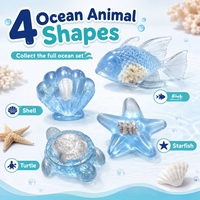 Lot de 4 Squishies Animaux Marins, Jouets Anti-Stress à Remontée Lente avec Paillettes, Tortue, Poisson, Coquillage, Étoile de Mer pour Enfants