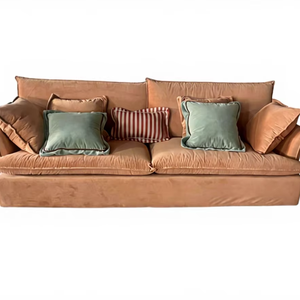 <span class=keywords><strong>Canapé</strong></span> en lin <span class=keywords><strong>orange</strong></span> confortable 3 places Coussins doux pour le salon - Product Image 1