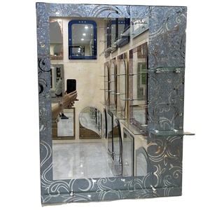 Hiện đại treo tường hai lớp kính bạc gương với ánh sáng dẫn và kệ hình chữ nhật trang điểm gương phòng tắm - Product Image 1