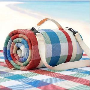 Foldable Waterproof Moisture-Proof Plaid Picnic Mat Thickened Outdoor Camping Beach Blanket Portable <b>Carry</b> <b>Strap</b> Aluminum Film - Product Image 1