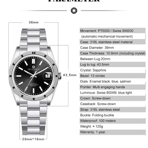 Octopus 36mm Mechanical Watch PT5000 SW200 <b>Automatic</b> 316L Stainless Steel Sapphire Crystal 100m Fashion Men <b>Wristwatch</b> - Product Image 2