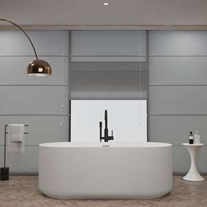 Baignoire autoportante en pierre artificielle à surface solide, forme ovale, blanc mat, installation indépendante pour hôtel et salle de bain à domicile - Product Image 1