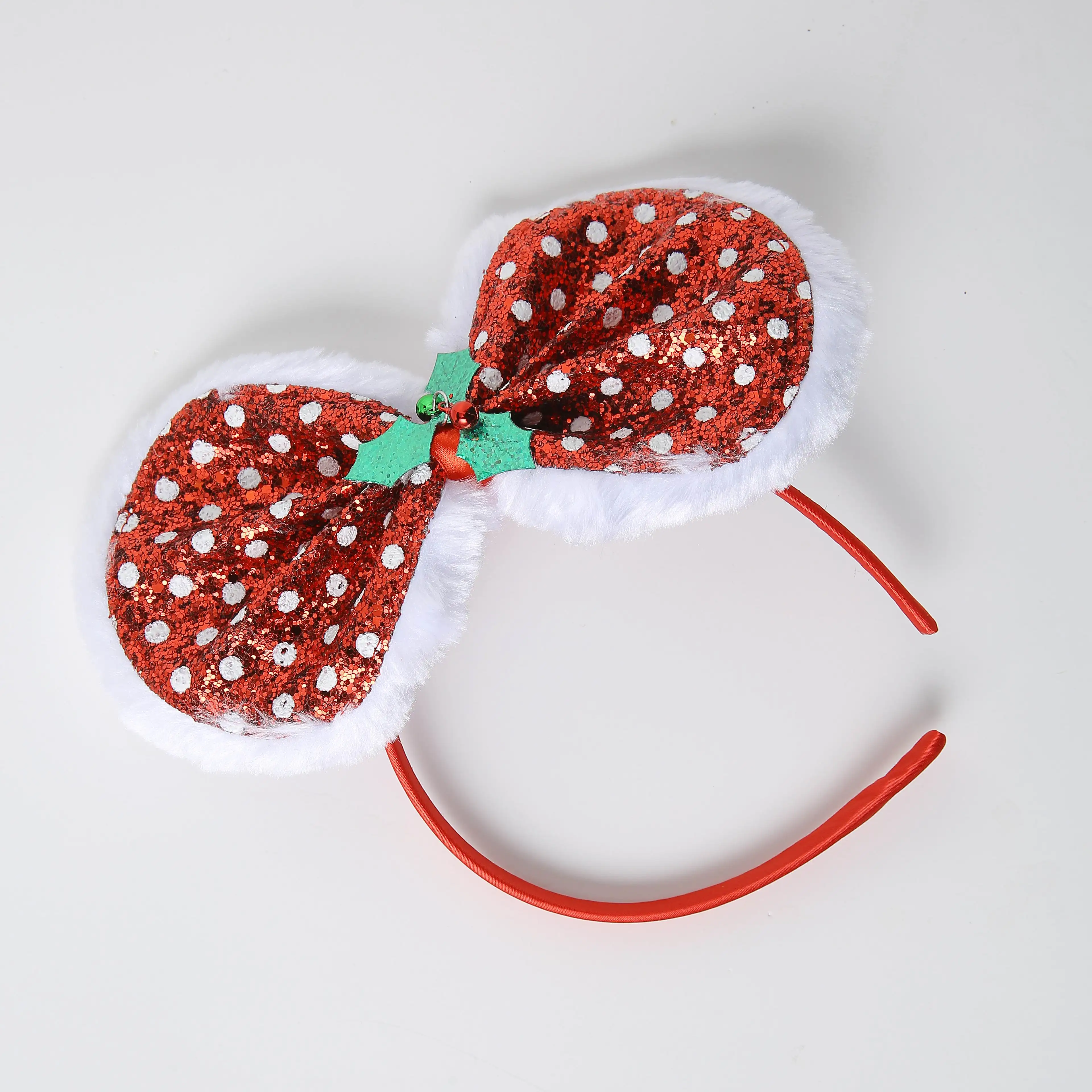 Style de noël fraise blanc point arc paillettes bande de cheveux fille cheveux accessoires rouge et blanc fourrure arc bandeau de noël