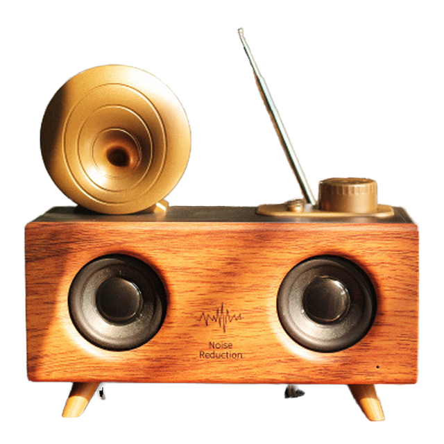 Wireless Retro Wooden Loudspeaker Mini Portable Active TF FM Radio Music Aux Speaker with Subwoofer Classic Vintage Gift Idea