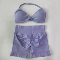 Ensemble de yoga 2 pièces en nylon 90 % et élasthanne 10 %, couleur bonbon, soutien-gorge et short sans couture
