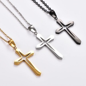 Pendentif double croix creuse en acier inoxydable pour femmes et hommes, vente en gros, pour la prière, bijoux, cadeau - Product Image 1