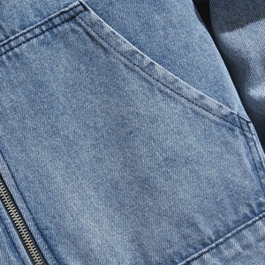 Streetwear Hot Selling Light-Wash Oversized Denim Hoodie Print Custom Logo Drop-Shoulder Winter Zipper Eco-Friendly Men's Hooded - Product Image 3