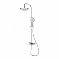 Système de douche thermostatique apparent noir mat, ensemble de douche murale ronde à effet pluie avec douchette à main 6 fonctions pour maison et hôtel