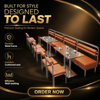 Mobilier de restaurant commercial sur mesure pour hot pot, table en acier inoxydable avec chaises rembourrées en PU et banquette.