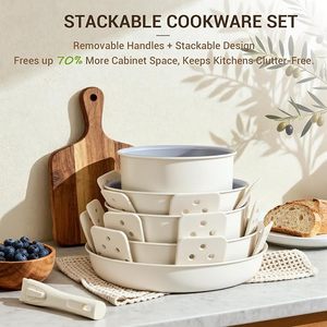 Poêles à sauter et casseroles de cuisine chinoises bon marché 18 pièces en céramique blanche antiadhésive pour la cuisine de camping ensembles d'ustensiles de cuisine - Product Image 4