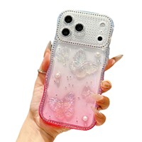 Coque de téléphone papillon à perles dégradées avec bord ondulé et motif diamant pour iPhone 17 Air 16 15 14 13 Pro Max, protection antichoc