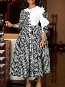 Robes imprimées décontractées à col rond et manches 3/4 pour femmes grandes tailles, robes africaines élégantes pour femmes - Product Image 5