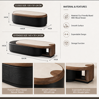 Table basse ovale moderne vintage en marbre avec rangement, extensible, design, pour salon, vente en gros