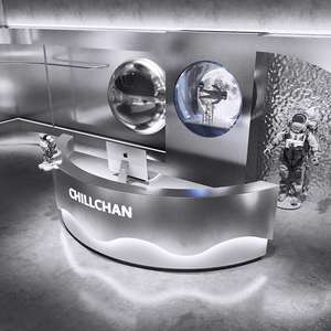 Demi-comptoir de réception personnalisé en acier inoxydable durable au design moderne Spaceman pour hôtels écoles centres commerciaux <span class=keywords><strong>immobilier</strong></span> - Product Image 1