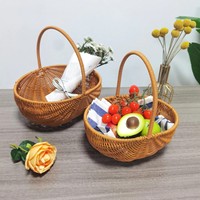 Keranjang Penyimpanan Buah Persegi Anyaman Tangan Multifungsi Besar Ramah Lingkungan Tahan Air dengan Pegangan Rotan PP untuk Piknik