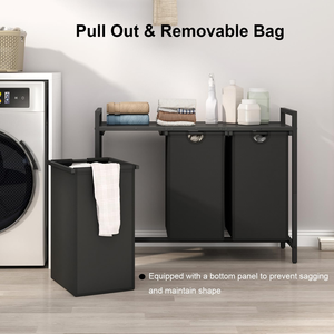 Bamboo Laundry Basket with 3 Compartments and Pull-Out Removable <b>Hamper</b> Bags <b>for</b> Bathroom Use in Separating Dirty Clothes - Product Image 4