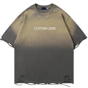 เสื้อยืดโอเวอร์ไซส์สไตล์วินเทจคุณภาพสูงจาก TOPSHOW สำหรับผู้ชาย ลวดลายย้อมสีแบบ Acid Wash ดีไซน์ขาดๆ ทำจากผ้าฝ้าย 100% คอกลม - Product Image 4