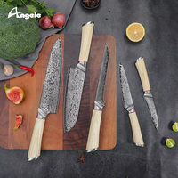 Ensemble de couteaux de chef en acier Damas ANGELE, 5 pièces, couteaux Santoku japonais, couteaux utilitaires, couteaux à éplucher, manches en bois d'olivier, ambidextres, lames droites
