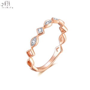 Mới hợp thời trang nghệ thuật Deco cổ điển thanh lịch 18K rắn Rose Gold nửa Eternity Stackable kim cương Nhẫn kỷ niệm tiệc cưới tốt - Product Image 4