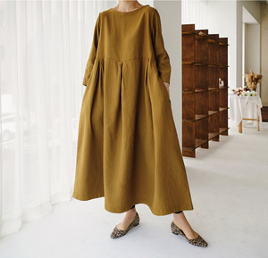 New Arrival <strong>Linen</strong> <strong>Long</strong> <strong>Dress</strong> Ladies Casual Loose Pullover Solid Color <strong>Dresses</strong> for Women - Product Image 5