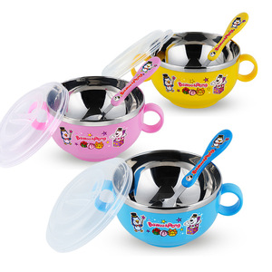 <span class=keywords><strong>Ciotola</strong></span> per bambini in acciaio inossidabile con coperchio e doppio manico, isolata, per zuppa, riso, asilo, 420 ml - Product Image 1