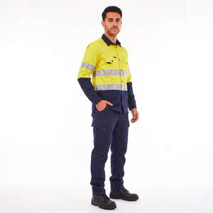 Vêtements de travail de sécurité, uniforme de chantier, chemise polo à manches longues haute visibilité réfléchissante, respirante en coton, unisexe - Product Image 1