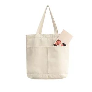 Sacola de lona de algodão, sacola de lona com bolso personalizada