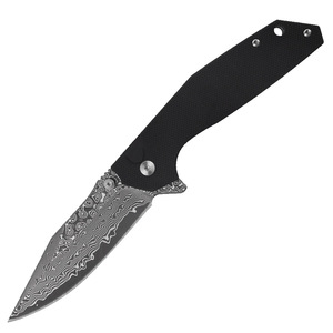 Couteau pliant G10 avec lame D2 en acier Damas à motif, disponible sur Amazon, possibilité d'ajouter un logo - Product Image 1