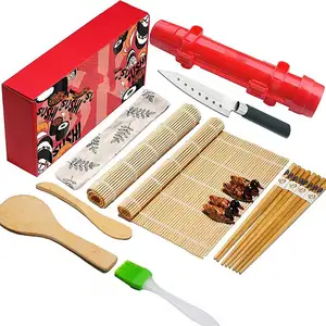 <span class=keywords><strong>Kit</strong></span> professionnel de fabrication de sushis en plastique rouge antiadhésif avec ensemble d'outils Bazooka pour la cuisine - Product Image 1