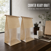 Sachet Doypack Personnalisé en Papier Kraft avec Fermeture à Lanière et Fenêtre Latérale pour Emballage de Grains de Café et de Thé OEM ODM